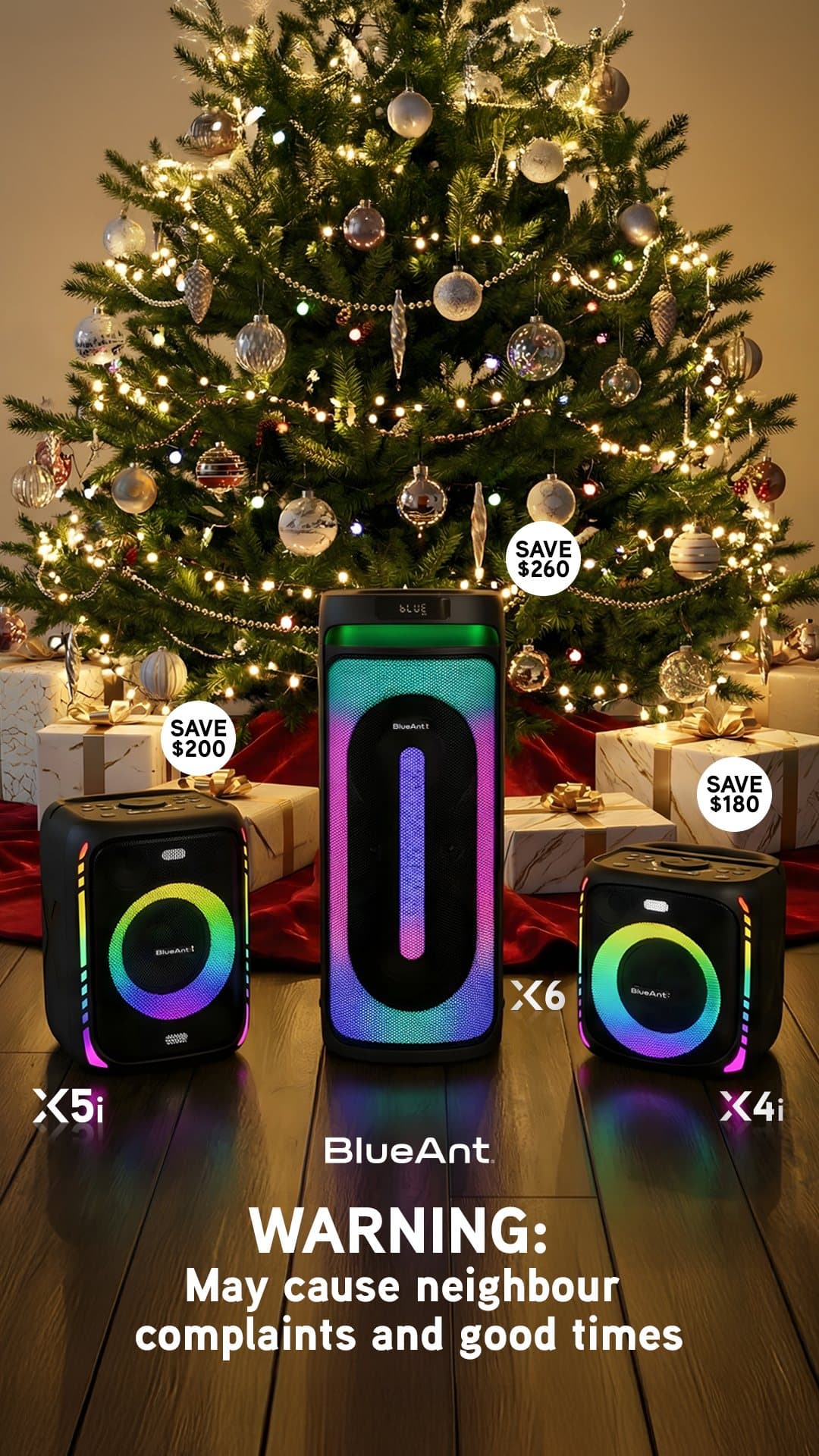 BlueAnt Christmas ad for the party speaker range