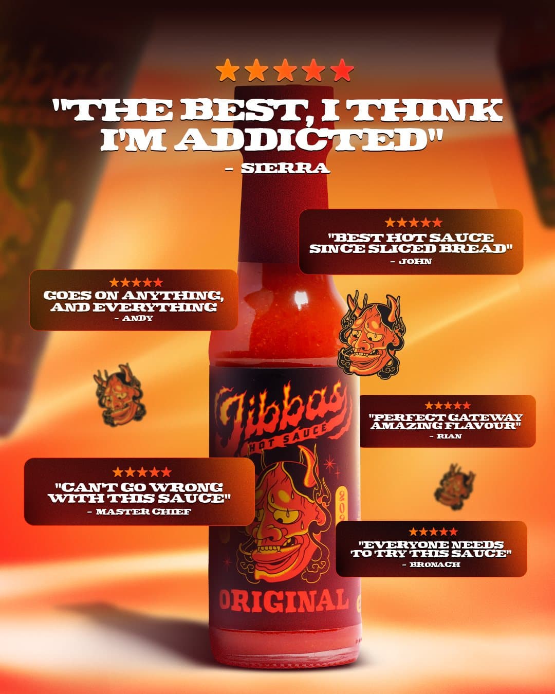 Jibba's Hot Sauce Meta ad built from customer reviews of the Original sauce