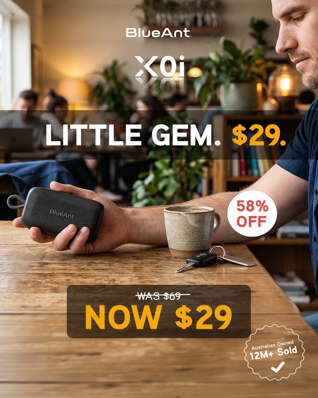 BlueAnt mid-year sale ad for the X0i speaker