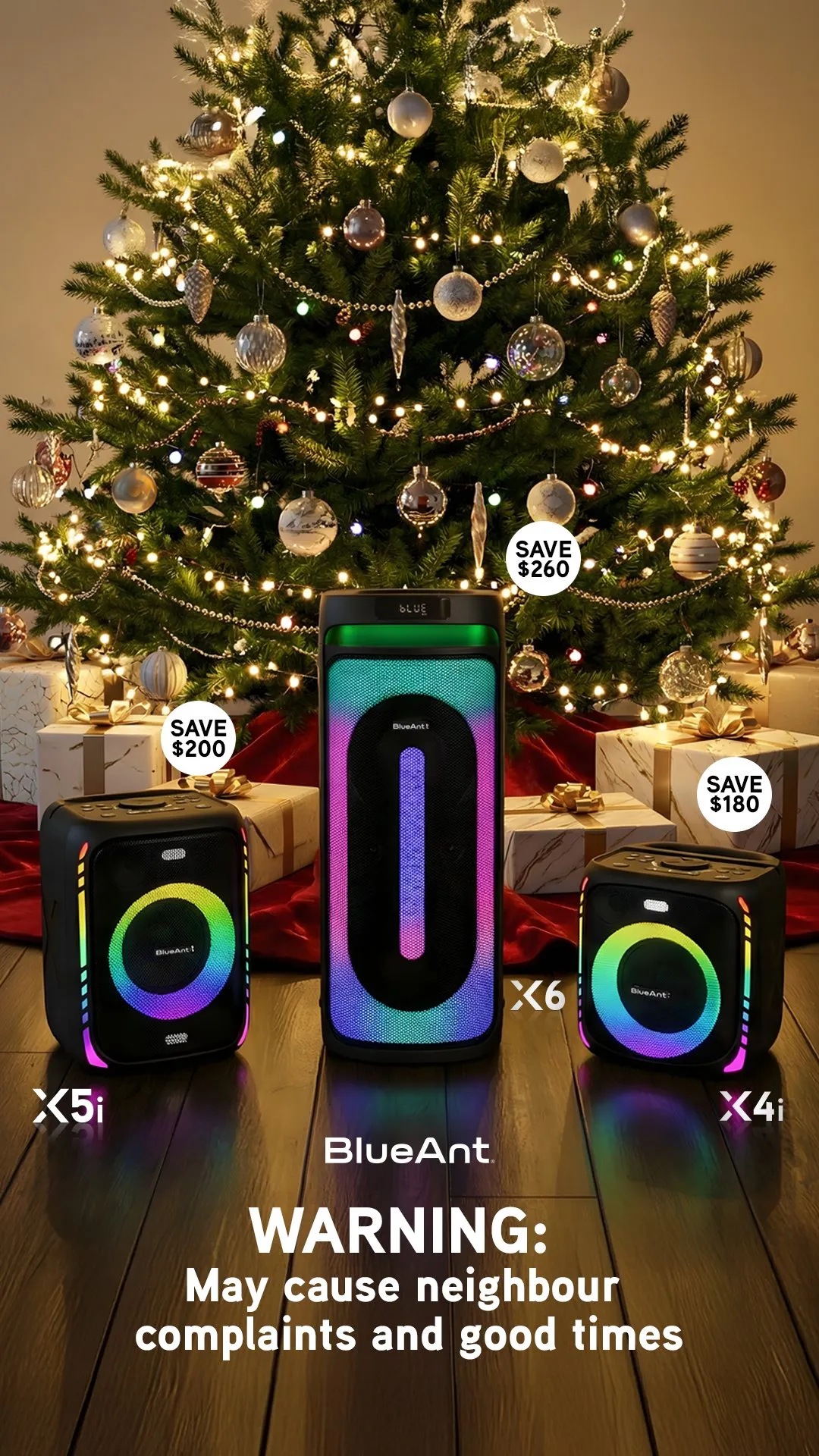 BlueAnt Christmas ad for the party speaker range